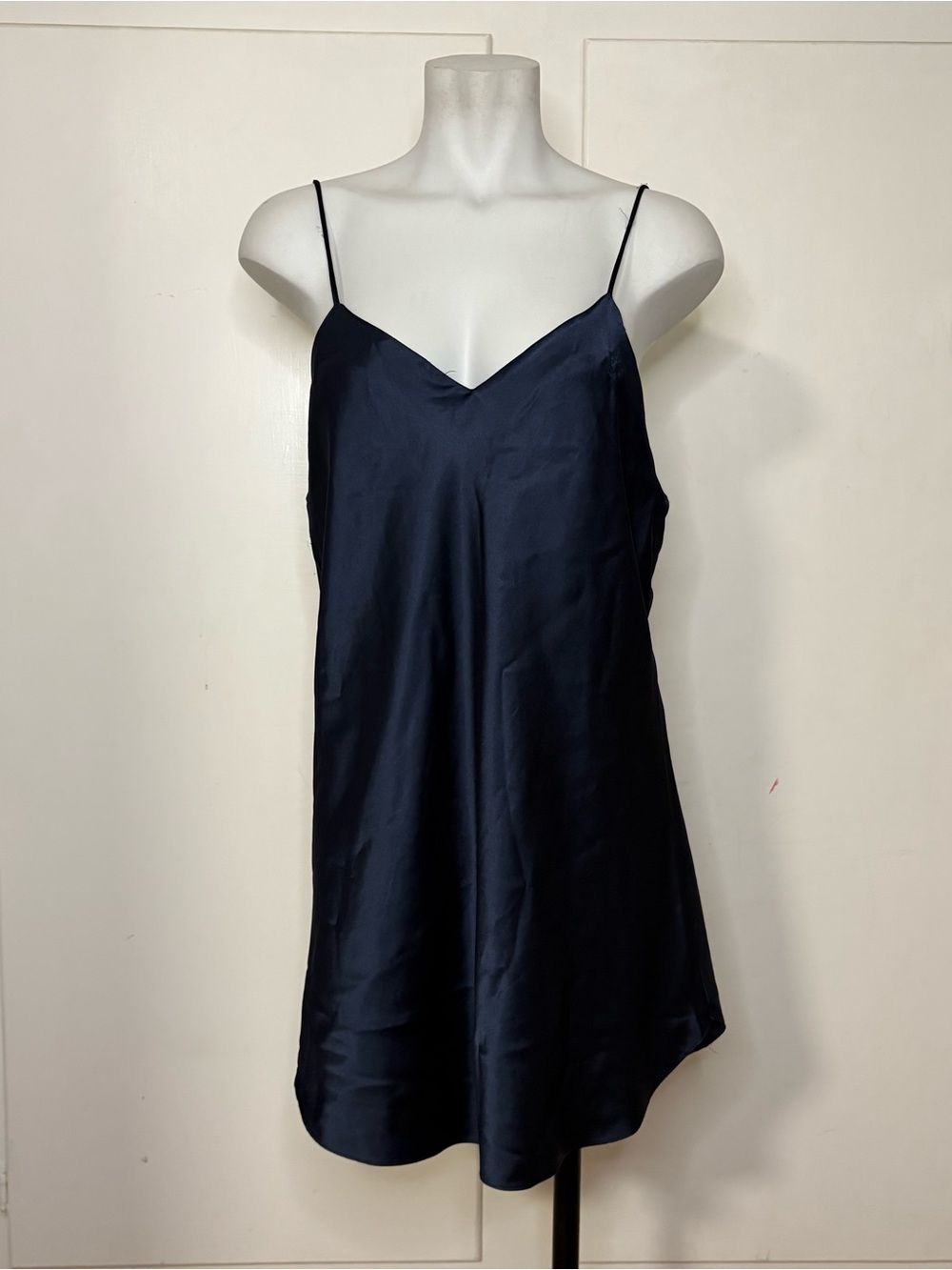 Vintage 90s Calvin Klein Simple Navy Blue Satin Lingerie Mini Slip Dress